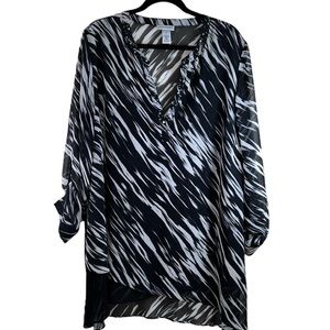 Catherine's V-Neck Black and White Tunic Blouse, Women's 2X